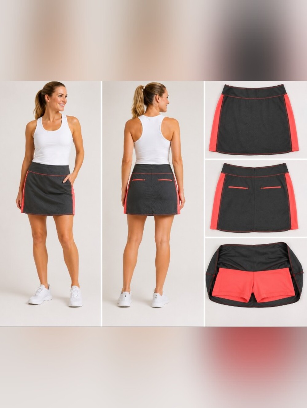 Antigua Women's Golf Skort Gray Coral Size 12 Athletic Skirt Shorts